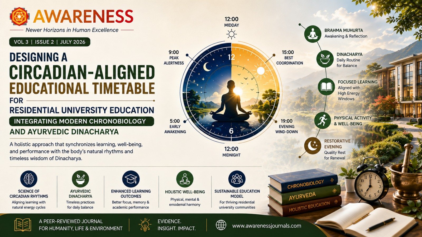 Designing a Circadian-Aligned Educational Timetable for Residential University Education:Integrating Modern Chronobiology and Ayurvedic Dinacharya